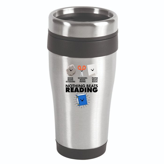 Cute Rock Scissors Paper Nothing Beats Reading 16oz Travel Tumbler