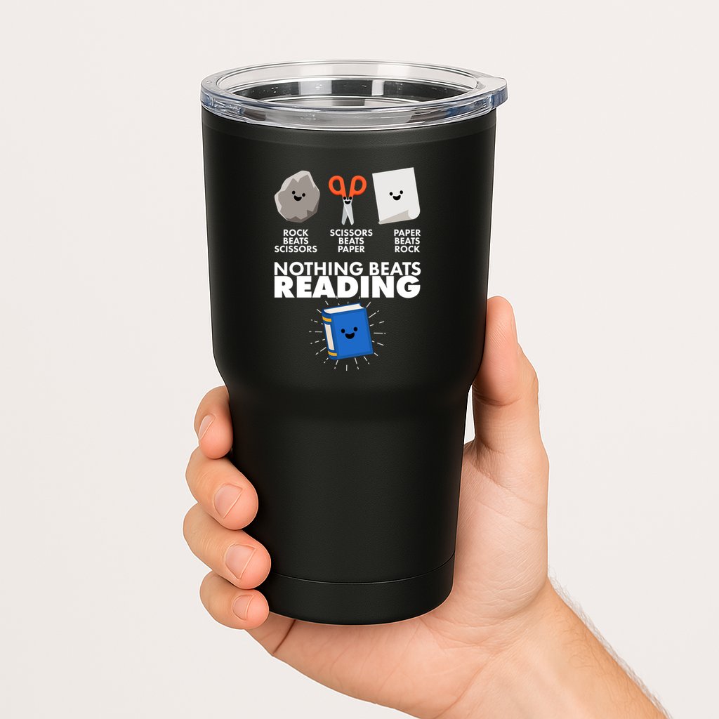 Cute Rock Scissors Paper Nothing Beats Reading Tumbler