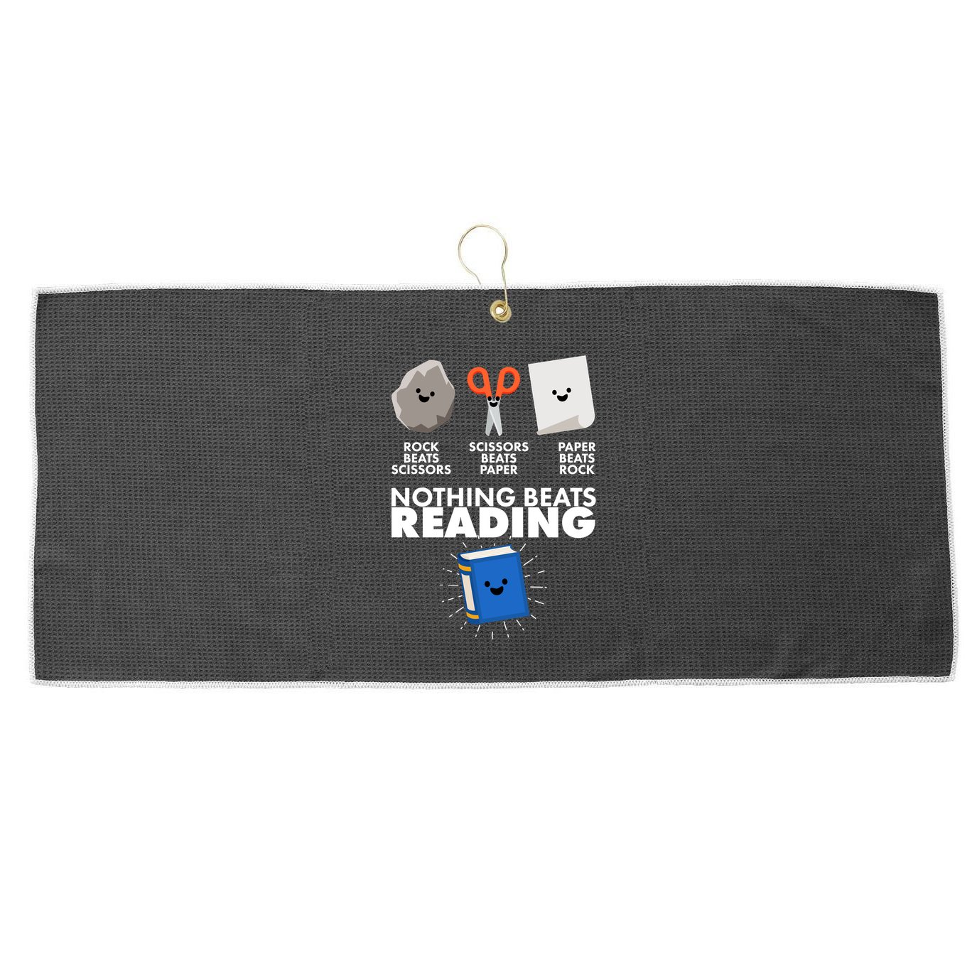 Cute Rock Scissors Paper Nothing Beats Reading Large Microfiber Waffle Golf Towel