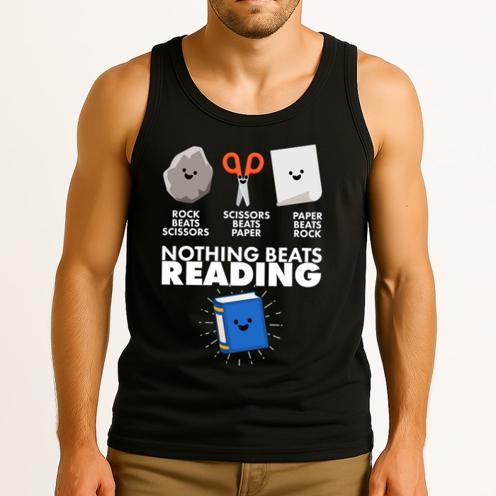 Cute Rock Scissors Paper Nothing Beats Reading Tank Top