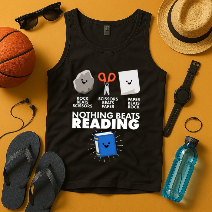 Cute Rock Scissors Paper Nothing Beats Reading Tank Top
