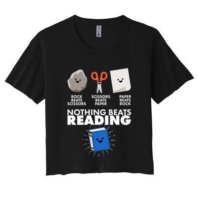 Cute Rock Scissors Paper Nothing Beats Reading Crop Top