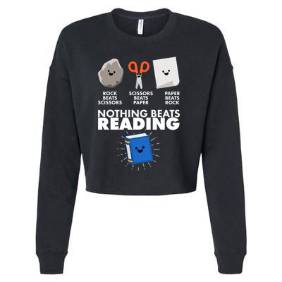 Cute Rock Scissors Paper Nothing Beats Reading Cropped Pullover Crew