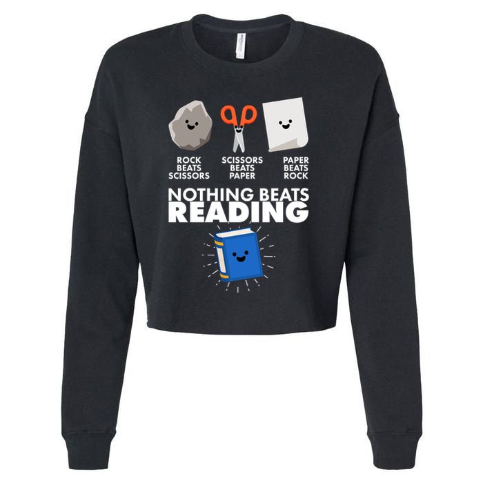 Cute Rock Scissors Paper Nothing Beats Reading Cropped Pullover Crew