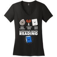 Cute Rock Scissors Paper Nothing Beats Reading Women's V-Neck T-Shirt