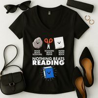 Cute Rock Scissors Paper Nothing Beats Reading Women's V-Neck T-Shirt