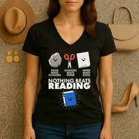 Cute Rock Scissors Paper Nothing Beats Reading Women's V-Neck T-Shirt