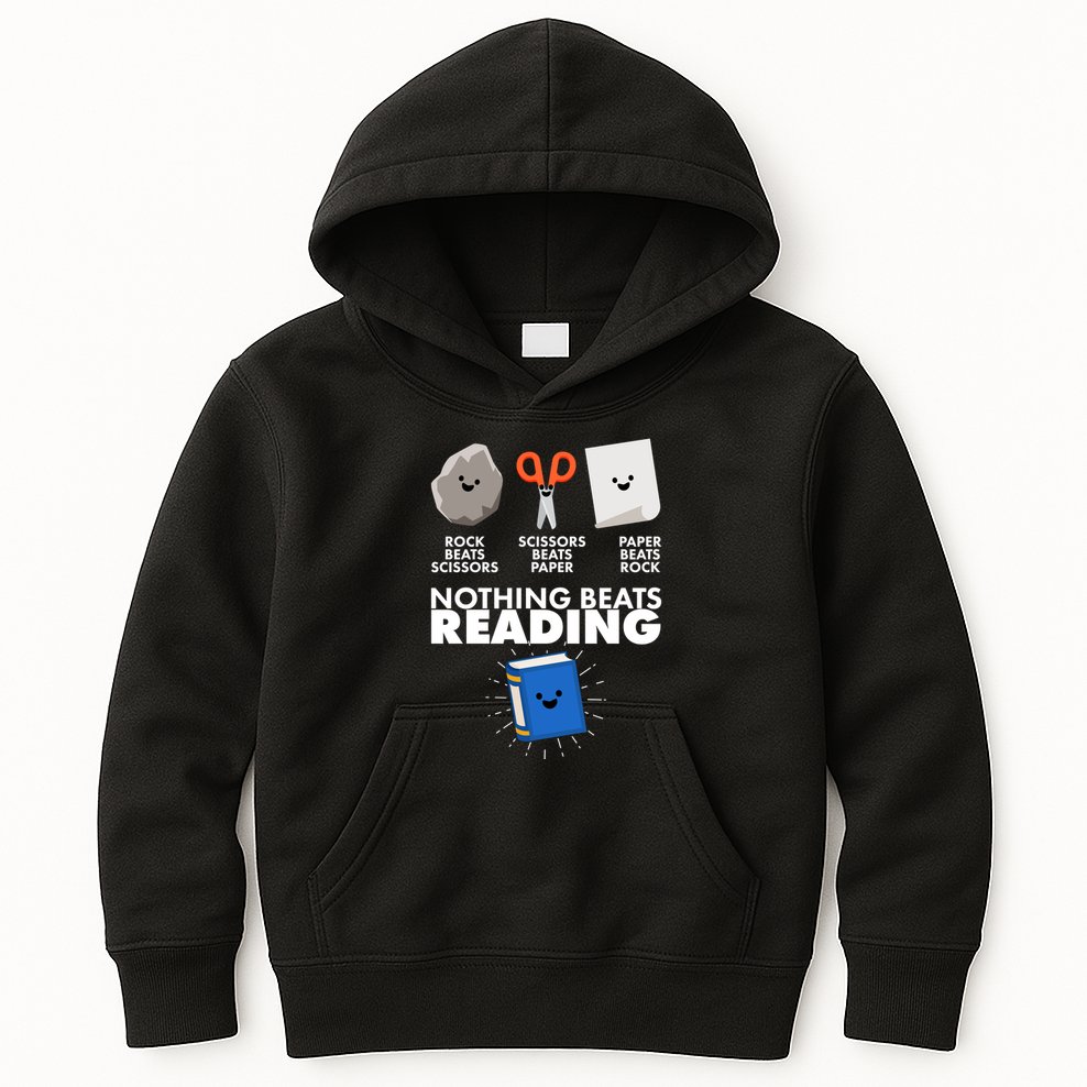 Cute Rock Scissors Paper Nothing Beats Reading Kids Hoodie