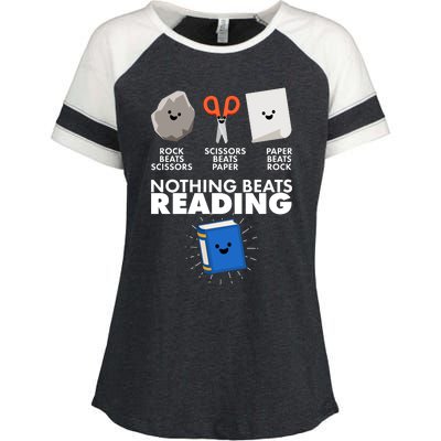 Cute Rock Scissors Paper Nothing Beats Reading Enza Ladies Jersey Colorblock Tee