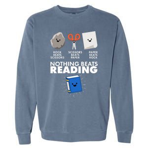 Cute Rock Scissors Paper Nothing Beats Reading Garment-Dyed Sweatshirt