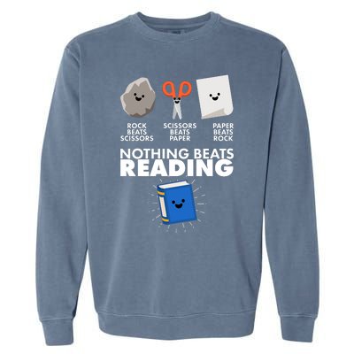 Cute Rock Scissors Paper Nothing Beats Reading Garment-Dyed Sweatshirt