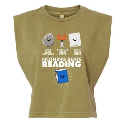 Cute Rock Scissors Paper Nothing Beats Reading Garment-Dyed Women's Muscle Tee