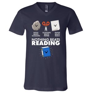 Cute Rock Scissors Paper Nothing Beats Reading V-Neck T-Shirt