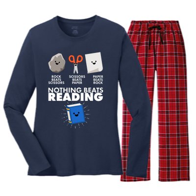 Cute Rock Scissors Paper Nothing Beats Reading Women's Long Sleeve Flannel Pajama Set 