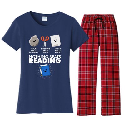 Cute Rock Scissors Paper Nothing Beats Reading Women's Flannel Pajama Set