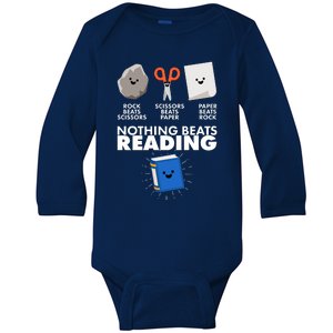 Cute Rock Scissors Paper Nothing Beats Reading Baby Long Sleeve Bodysuit