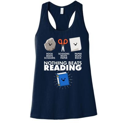 Cute Rock Scissors Paper Nothing Beats Reading Women's Racerback Tank