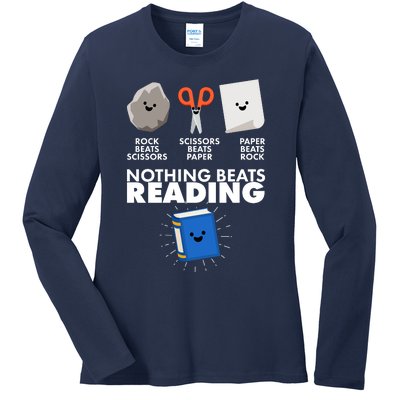 Cute Rock Scissors Paper Nothing Beats Reading Ladies Long Sleeve Shirt