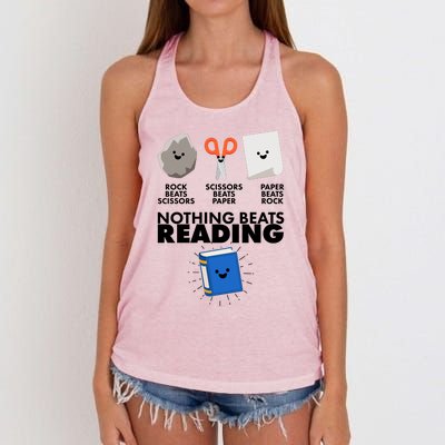 Cute Rock Scissors Paper Nothing Beats Reading Women's Knotted Racerback Tank