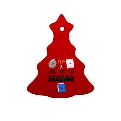 Cute Rock Scissors Paper Nothing Beats Reading Ceramic Tree Ornament