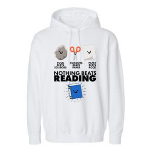 Cute Rock Scissors Paper Nothing Beats Reading Garment-Dyed Fleece Hoodie