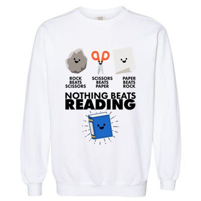 Cute Rock Scissors Paper Nothing Beats Reading Garment-Dyed Sweatshirt