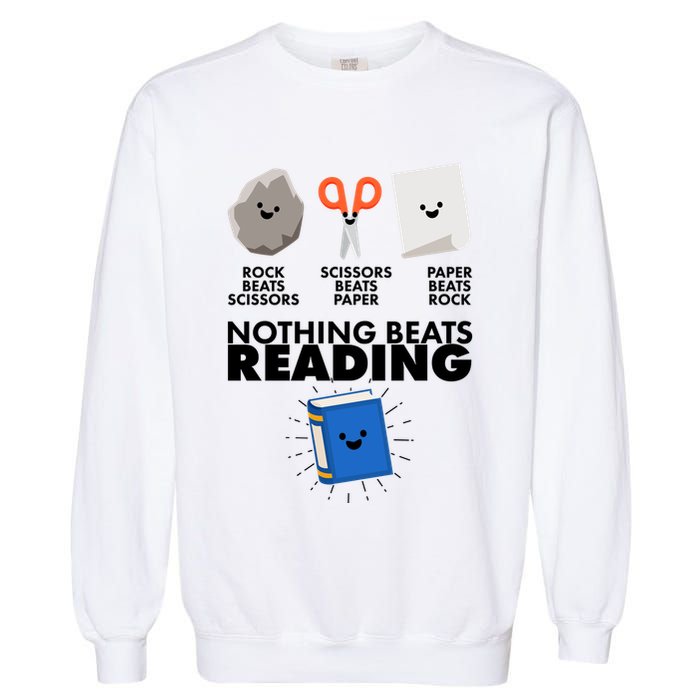 Cute Rock Scissors Paper Nothing Beats Reading Garment-Dyed Sweatshirt
