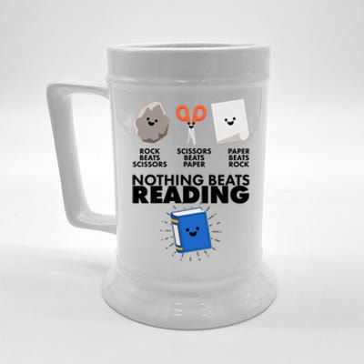 Cute Rock Scissors Paper Nothing Beats Reading Beer Stein