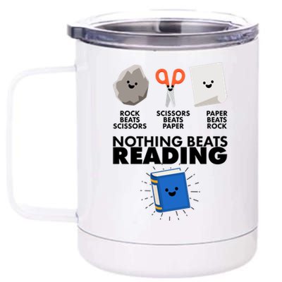 Cute Rock Scissors Paper Nothing Beats Reading 12 oz Stainless Steel Tumbler Cup