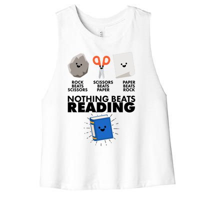 Cute Rock Scissors Paper Nothing Beats Reading Women's Racerback Cropped Tank