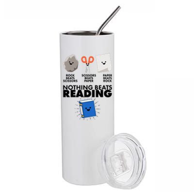 Cute Rock Scissors Paper Nothing Beats Reading Stainless Steel Tumbler