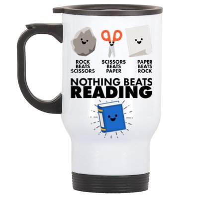 Cute Rock Scissors Paper Nothing Beats Reading Stainless Steel Travel Mug