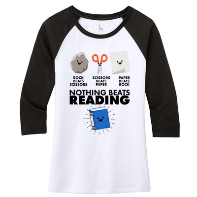 Cute Rock Scissors Paper Nothing Beats Reading Women's Tri-Blend 3/4-Sleeve Raglan Shirt