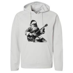 Christmas Rock Santa Rock And Roll Guitar Lover Performance Fleece Hoodie