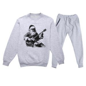 Christmas Rock Santa Rock And Roll Guitar Lover Premium Crewneck Sweatsuit Set