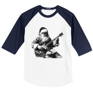 Christmas Rock Santa Rock And Roll Guitar Lover Baseball Sleeve Shirt