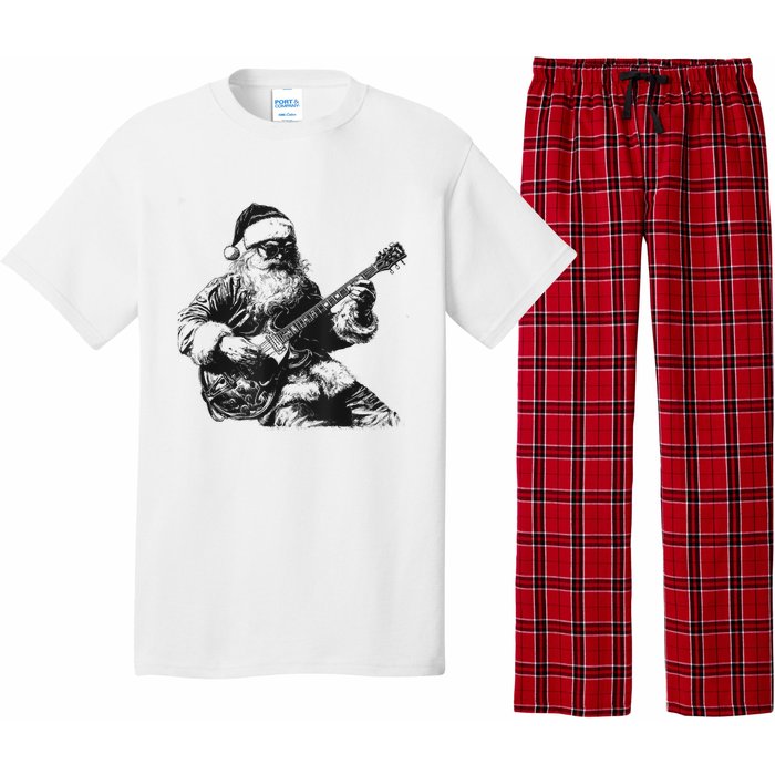 Christmas Rock Santa Rock And Roll Guitar Lover Pajama Set