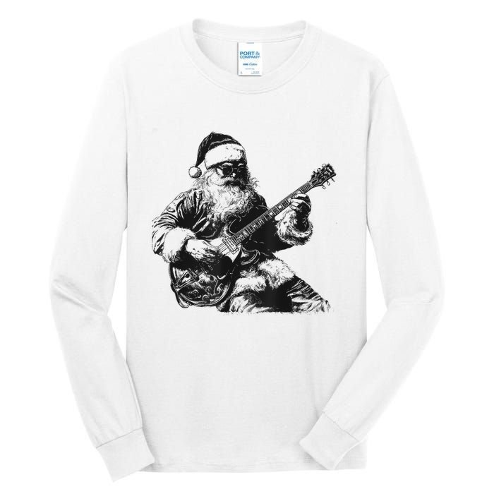 Christmas Rock Santa Rock And Roll Guitar Lover Tall Long Sleeve T-Shirt