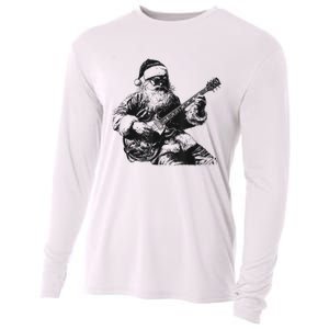 Christmas Rock Santa Rock And Roll Guitar Lover Cooling Performance Long Sleeve Crew