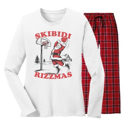 Christmas Rizz Santa Claus Basketball Women's Long Sleeve Flannel Pajama Set 