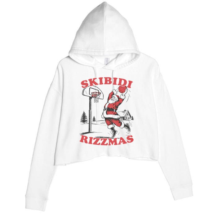 Christmas Rizz Santa Claus Basketball Crop Fleece Hoodie