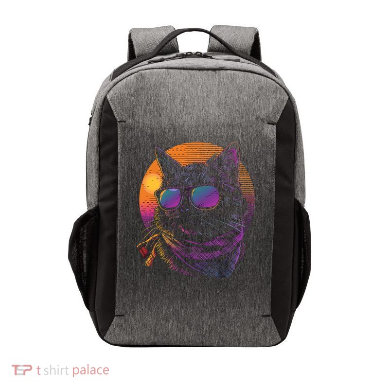 Cool Retro Sunset Cat - Aesthetic Neon Feline for Cat Lovers Vector Backpack