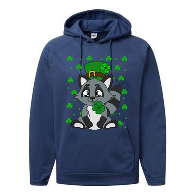 Cute Raccoon Shamrocks Saint Patrick's Day Performance Fleece Hoodie