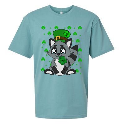 Cute Raccoon Shamrocks Saint Patrick's Day Sueded Cloud Jersey T-Shirt