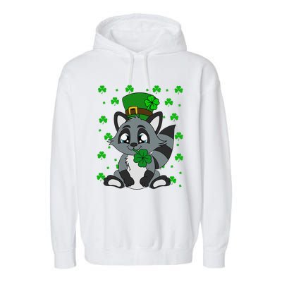 Cute Raccoon Shamrocks Saint Patrick's Day Garment-Dyed Fleece Hoodie