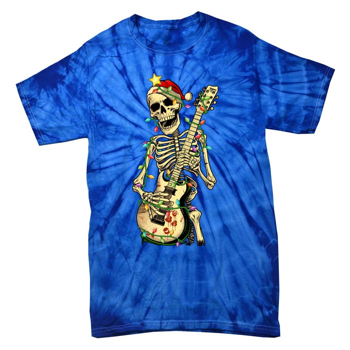 Christmas Rocker Skeleton Santa Rock Hand Xmas Gift Tie-Dye T-Shirt