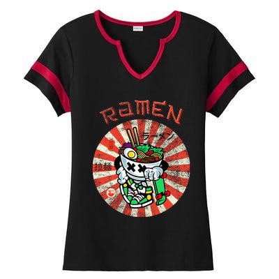 Cute Ramen Skater Kawaii Anime Skateboard Lover Ns Ladies Halftime Notch Neck Tee