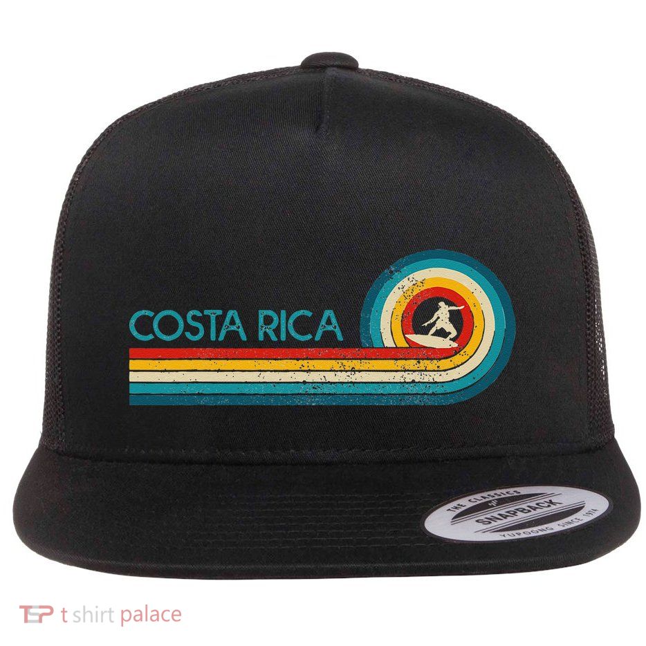 Costa Rica Surf Vintage Beach Surfer Surfing Gift Flatbill Hat