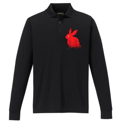 Cute Rabbit Silhouette Death Awaits Funny Halloween Premium Performance Long Sleeve Polo