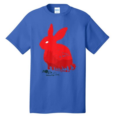 Cute Rabbit Silhouette Death Awaits Funny Halloween Premium Tall T-Shirt